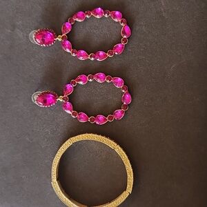 XL Vibrant Pink and Gold Earrings